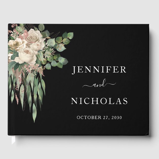 Classic Black Peonies Bröllop Gästböcker (Framsida)