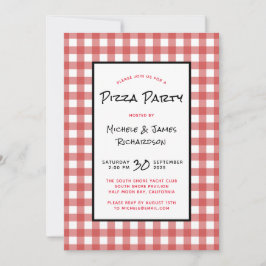 Classic Black Red White Gingham Pizza Party Inbjudningar