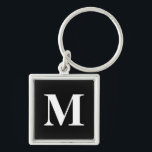 Classic Black Serif Monogrammed Fyrkantig Silverfärgad Nyckelring<br><div class="desc">klassisk serif-teckensnitt med monogrammet svart kvadratisk metall-nyckelring</div>