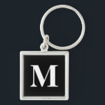 Classic Black Serif Monogrammed Fyrkantig Silverfärgad Nyckelring<br><div class="desc">klassisk serif-teckensnitt med monogrammet svart kvadratisk metall-nyckelring</div>