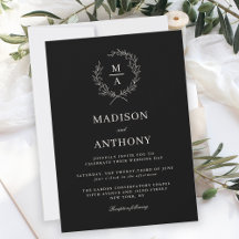 Classic Black Simple Elegant Monogram Bröllop