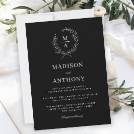 Classic Black Simple Elegant Monogram Bröllop Inbjudningar