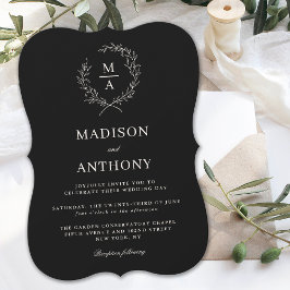 Classic Black Simple Elegant Monogram Bröllop Inbjudningar