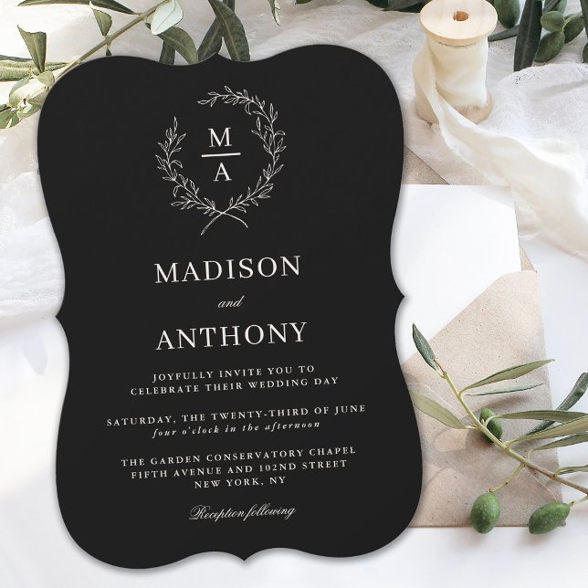 Classic Black Simple Elegant Monogram Bröllop Inbjudningar (Skapare uppladdad)