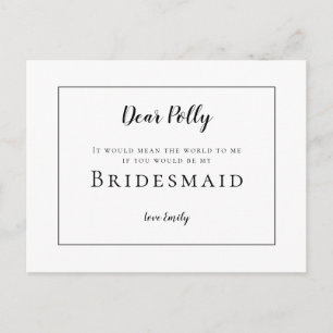 Classic Black Typography /Bridesmaid Request Vykort