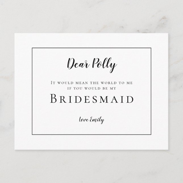 Classic Black Typography /Bridesmaid Request Vykort (Framsida)