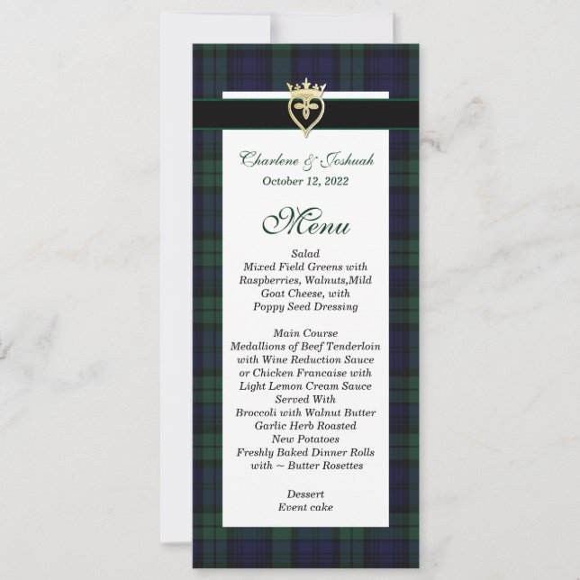 Classic Black Watch Tartan Wedding Menu Inbjudningar (Framsida)