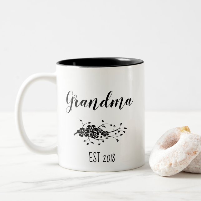 Classic Black White Blommigt Grandma Mugg (Med munk)