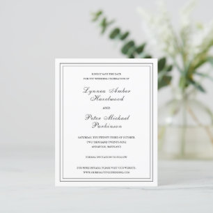 Classic Black White Budget Bröllop spara datum