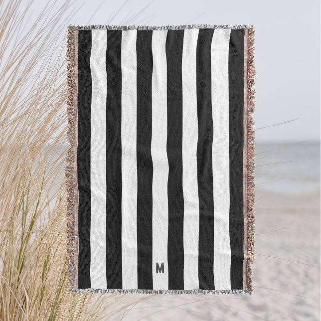 Classic Black & White Cabana Rand Monogram Filt (Skapare uppladdad)