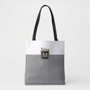 Classic Black & White Check Gingham Play Monogram Tygkasse