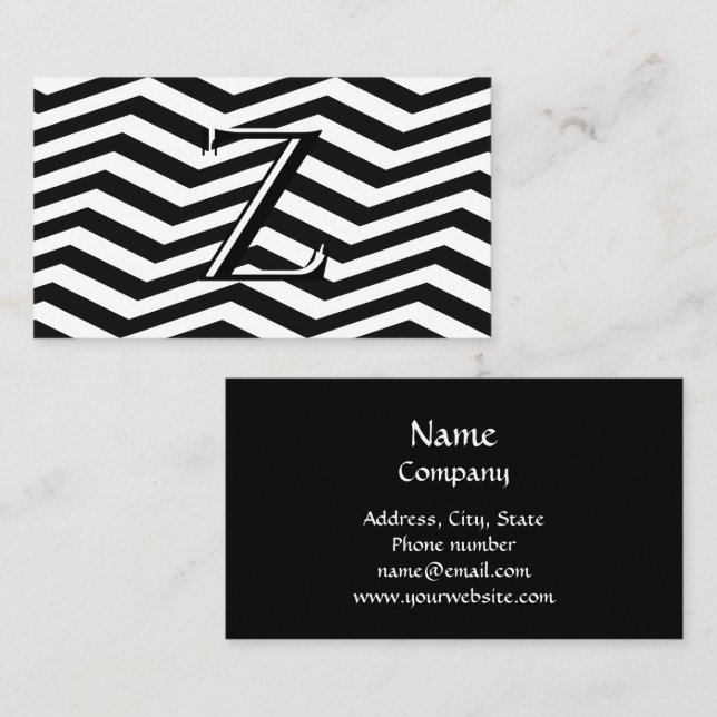 Classic Black White Chevron Rand Monogram Visitkort (Fram/baksida)