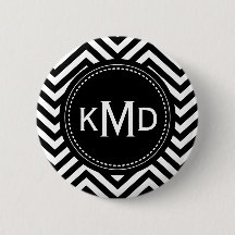Classic Black White Chevron Trio Monogram