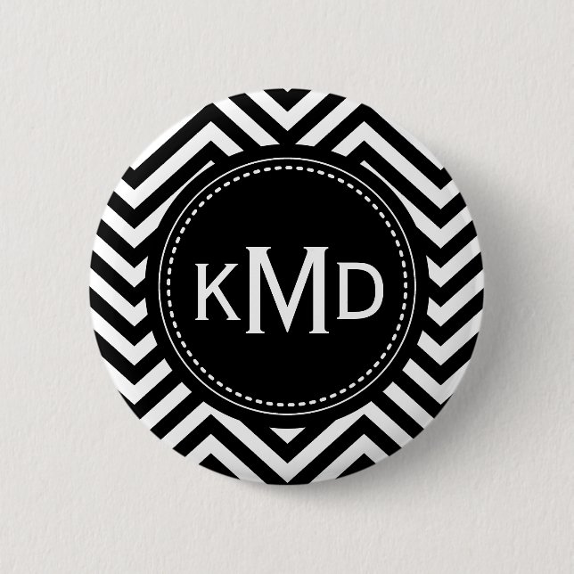Classic Black White Chevron Trio Monogram Knapp (Framsida)
