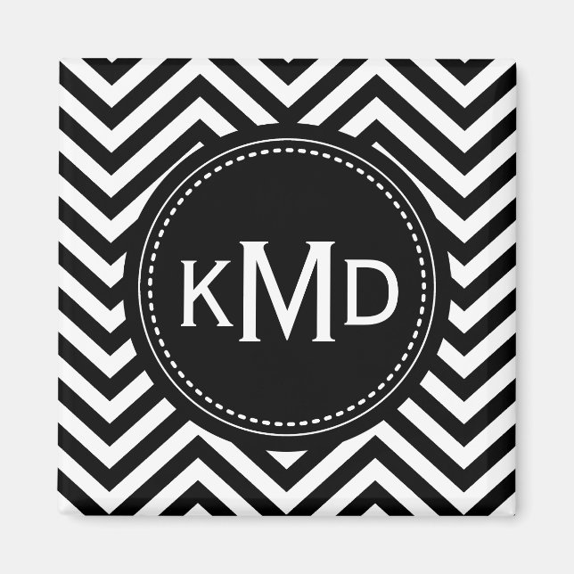 Classic Black White Chevron Trio Monogram Magnet (Framsidan)