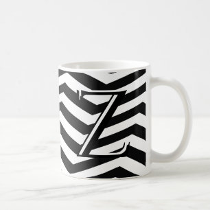 Classic Black White Chevron Zig Zag Monogram Kaffemugg