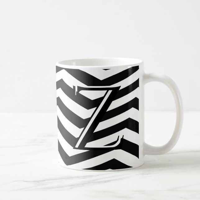Classic Black White Chevron Zig Zag Monogram Kaffemugg (Höger)
