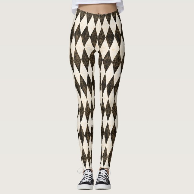 Classic Black White-Cream Harlequin Diamond Argyle Leggings (Framsida)
