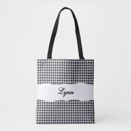 Classic Black & White Gingham | Personalized Name Tygkasse