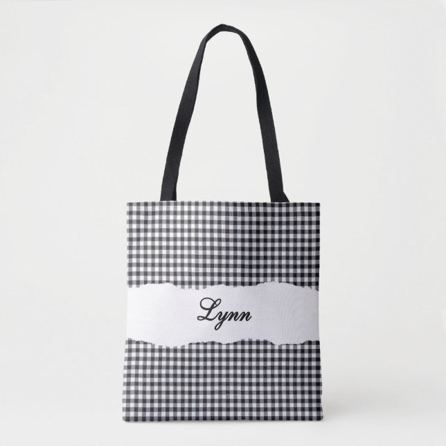 Classic Black & White Gingham | Personalized Name Tygkasse (Framsida)