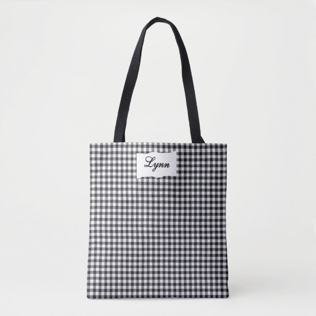 Classic Black & White Gingham | Personalized Name Tygkasse (Framsida)