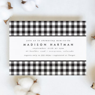 Classic Black White Gingham Play Baby Shower Inbjudningar