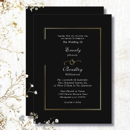 Classic Black White Gold Frame Border Chic Wedding Inbjudningar