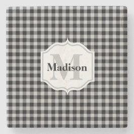 Classic Black White Grått Buffalo Play Monogram Stenunderlägg