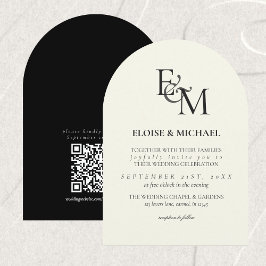 Classic Black & White Monogram Minimalist Wedding Inbjudningar