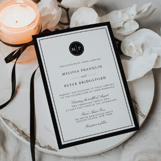 Classic Black & White Monogram Wedding Invitation Inbjudningar