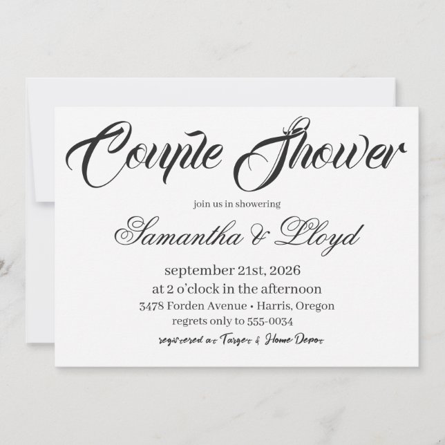 Classic Black & White Script Couples Bridal Shower Inbjudningar (Framsida)
