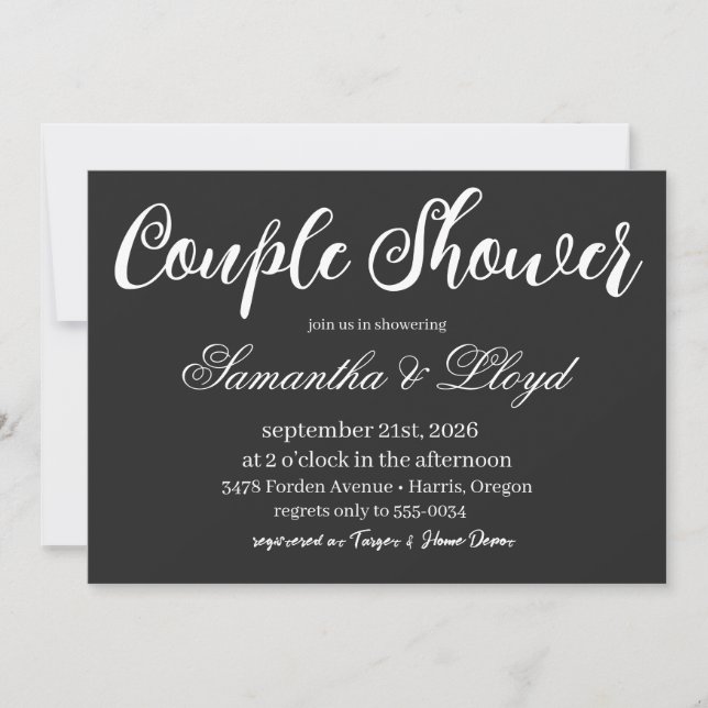 Classic Black & White Script Couples Bridal Shower Inbjudningar (Framsida)
