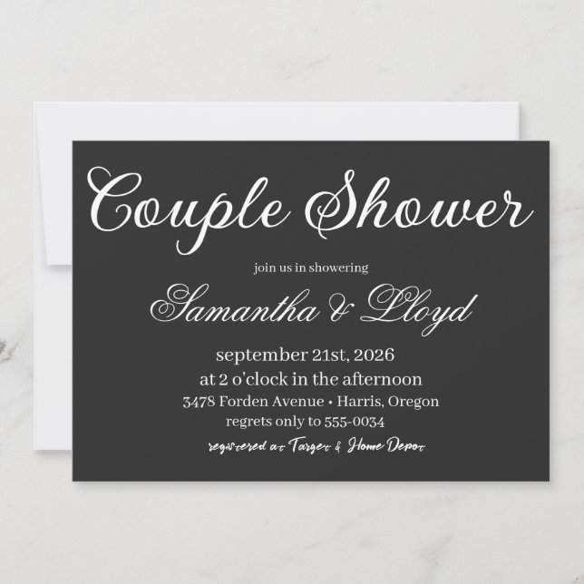 Classic Black & White Script Couples Bridal Shower Inbjudningar (Framsida)