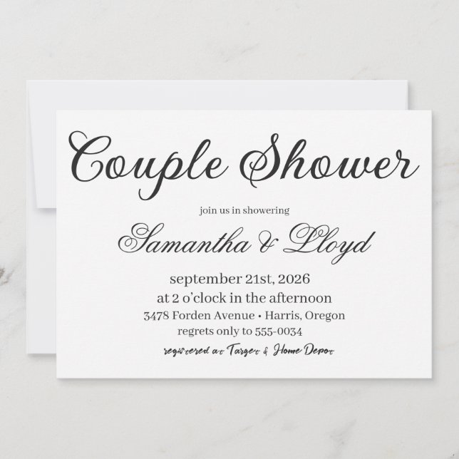 Classic Black & White Script Couples Bridal Shower Inbjudningar (Framsida)