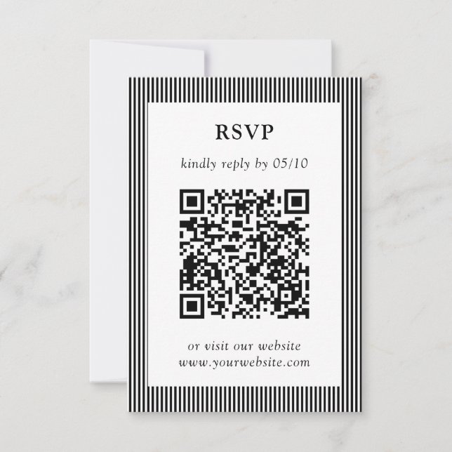 Classic Black & White Stripe QR Code OSA Bröllop (Framsida)