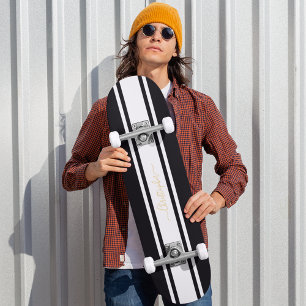 Classic Black White Tävla Rand Guld Monogram Mini Skateboard Bräda 18,5 Cm