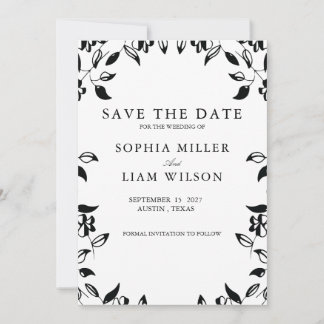 Classic Black White WEDDING Floral Save the Date  Inbjudningar