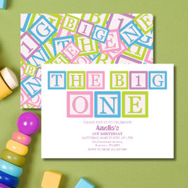 Classic Blocks Theme Simple First Birthday Invitat Inbjudningar