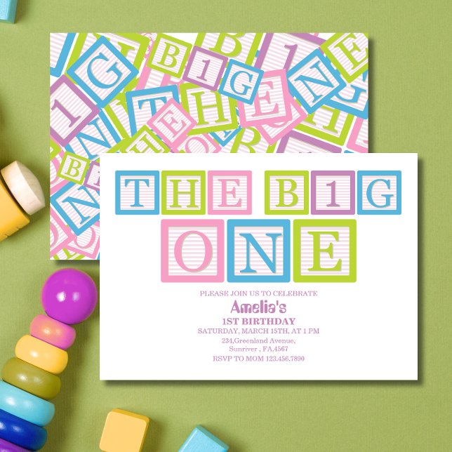 Classic Blocks Theme Simple First Birthday Invitat Inbjudningar (Skapare uppladdad)