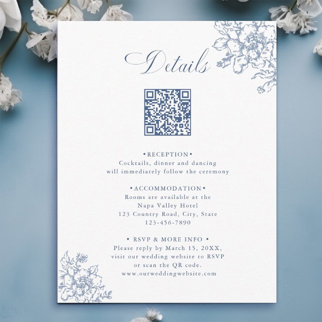 Classic Bloom Garden Dusty Blue Wedding Details Tilläggskort (Skapare uppladdad)