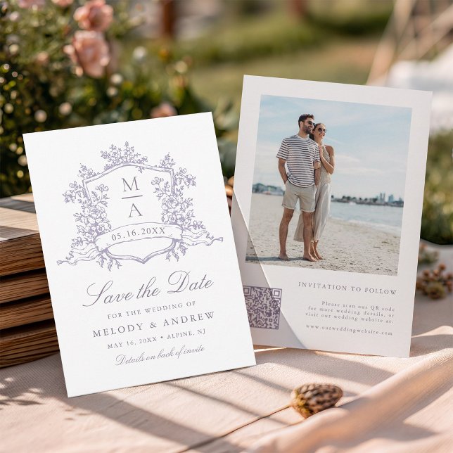 Classic Bloom Garden Lavender Wedding Photo  Spara Datumet (Front & Back)