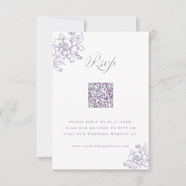 Classic Bloom Garden Lavender Wedding QR Code OSA Kort (Framsida)