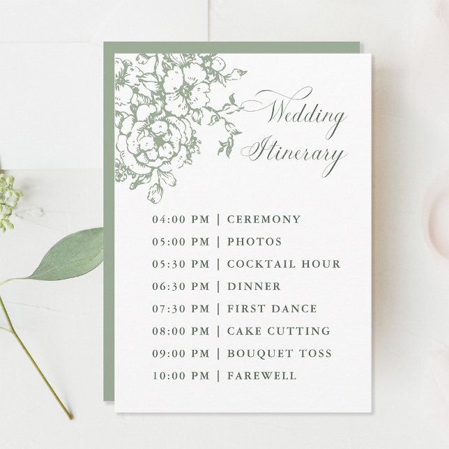 Classic Bloom Garden Sage Green Wedding Itinerary Program (Skapare uppladdad)