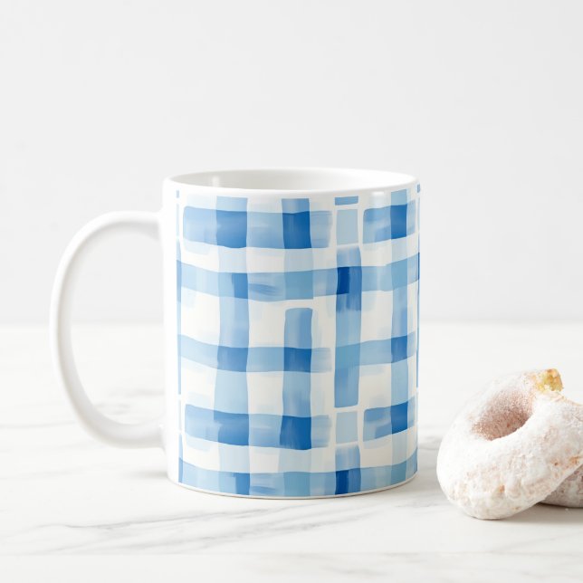 Classic Blue and White Gingham Checkered Pattern Kaffemugg (Med munk)