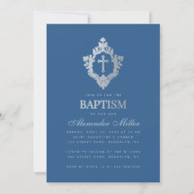 Classic Blue Baptism Boy Vintage Faux Silver Vapen