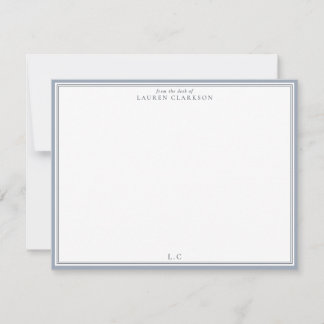 Classic Blue Border Monogram Stationery Note Card Inbjudningar