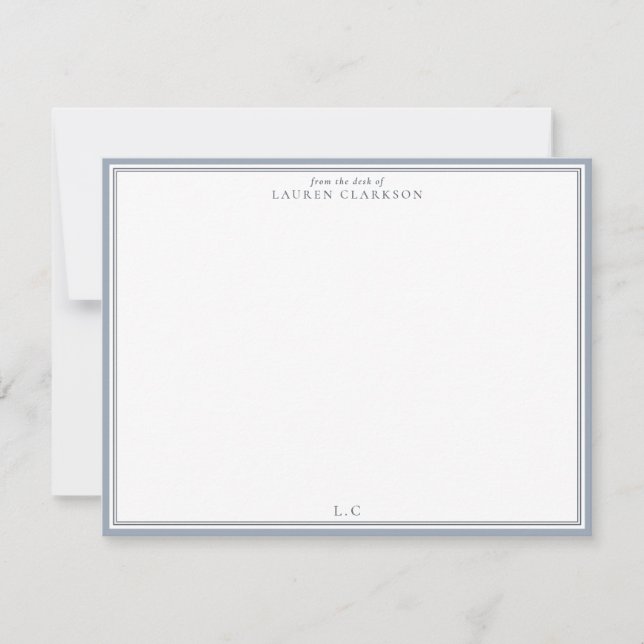 Classic Blue Border Monogram Stationery Note Card Inbjudningar (Framsida)