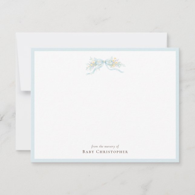 Classic Blue Bow Nursery Note Card – Personalized Anteckningskort (Framsida)