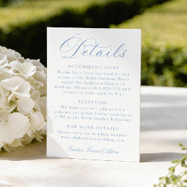 Classic Blue Calligraphy Wedding Details Tilläggskort