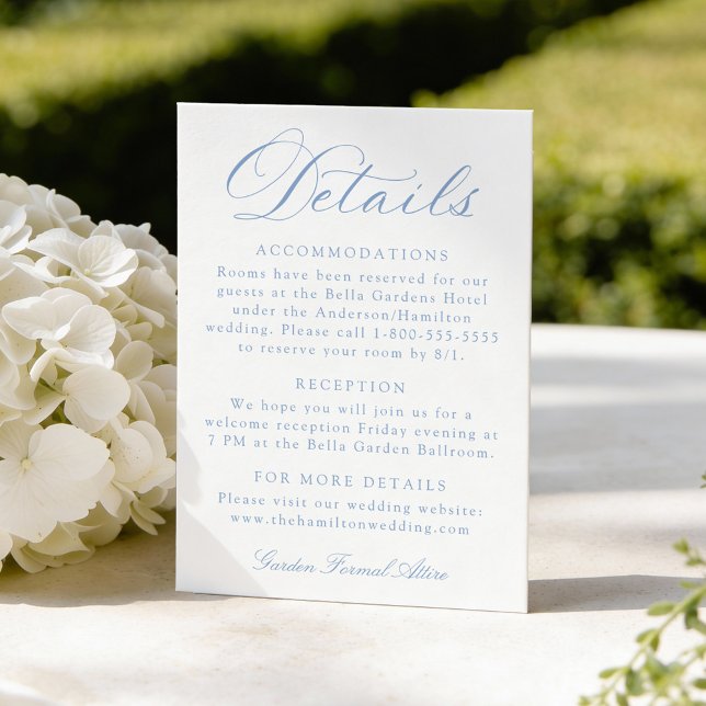 Classic Blue Calligraphy Wedding Details Tilläggskort (Skapare uppladdad)